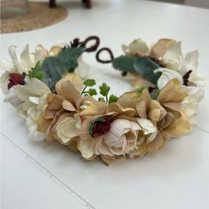 Girls Flower Crown, ivory, cream, wine, burgundy flowers